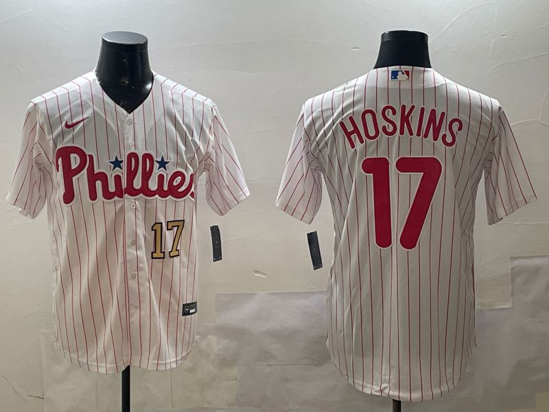 Men Philadelphia Phillies #17 Hoskins White stripe Game 2025 Nike MLB Jersey style 3->philadelphia phillies->MLB Jersey